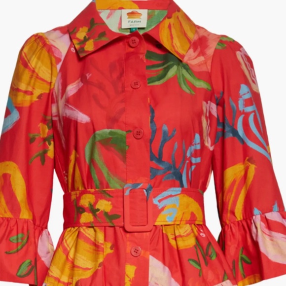 Farm Rio Ocean FARM Rio | Dresses | Farm Rio Mixed Fruits Ocean Belted Cotton ...